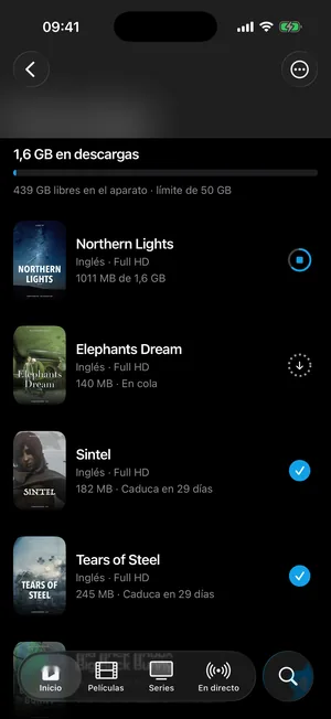 Descargas en el iPhone: Northern Lights descargándose, Sintel y Tears of Steel listas